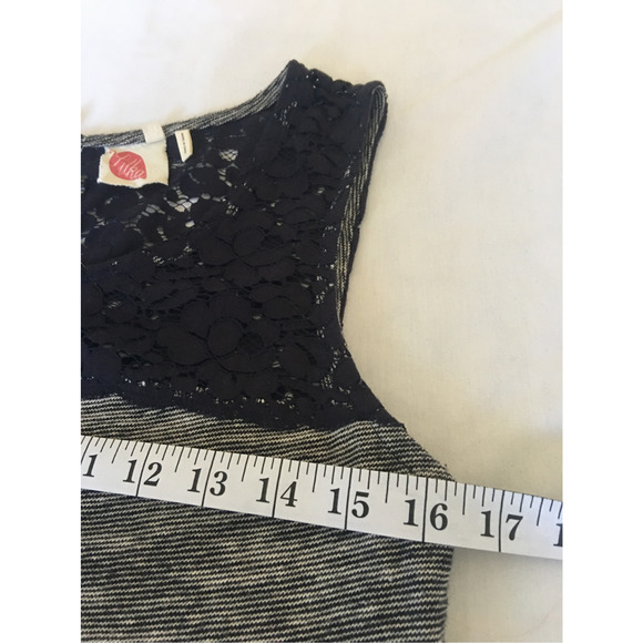 Anthropologie Lilka Size Medium Space Dye Esme Dress Navy Blue White Lace Detail - Picture 10 of 12
